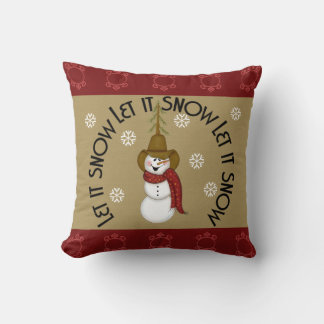 Cute Folk Art Cowboy Snowman Christmas Cushion
