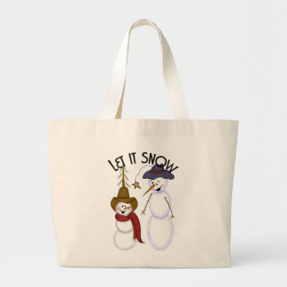 Cute Folk Art Cowboy Snowman Large Tote Bag
