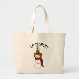 Cute Folk Art Cowboy Snowman Large Tote Bag