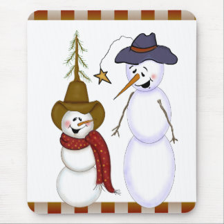 Cute Folk Art Cowboy Snowman Mouse Pad