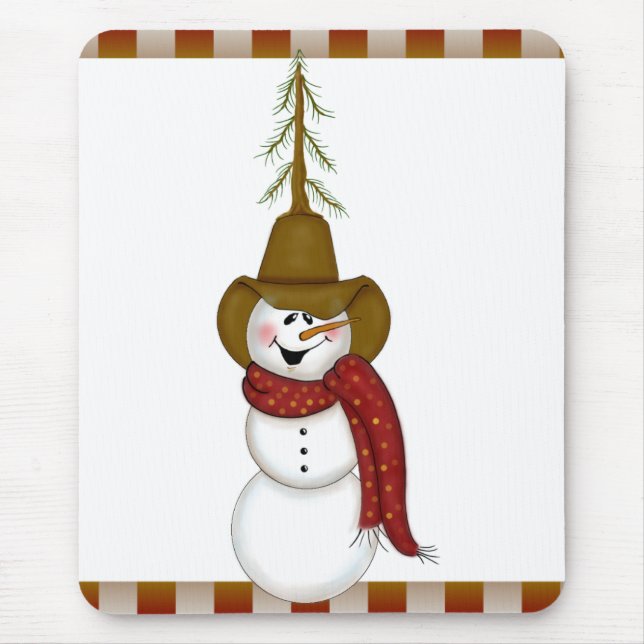 Cute Folk Art Cowboy Snowman Mouse Pad (Front)