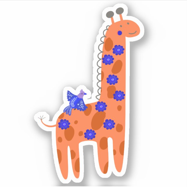 Cute Folk Art Giraffe Bird Orange Blue Laptop (Front)