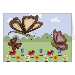 Cute Folk Butterflies and Flowers Blank