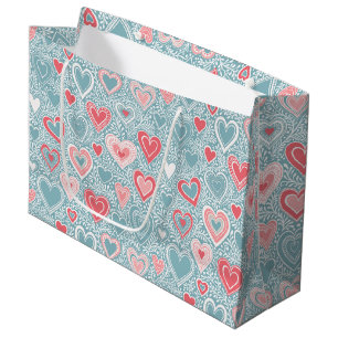 Cute Folk Floral Heart Dusty Blue Pink Baby Shower Large Gift Bag