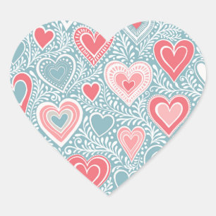 Cute Folk Floral Heart Dusty Blue Pink Baby Shower Sticker
