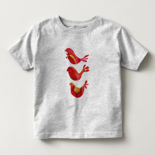 Cute Folk Red Trio of  Birds Toddler T-Shirt