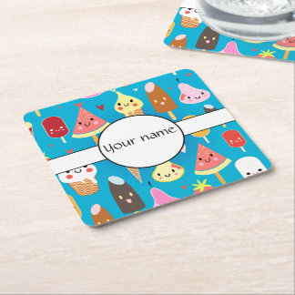 Cute food characters clipart square paper coaster