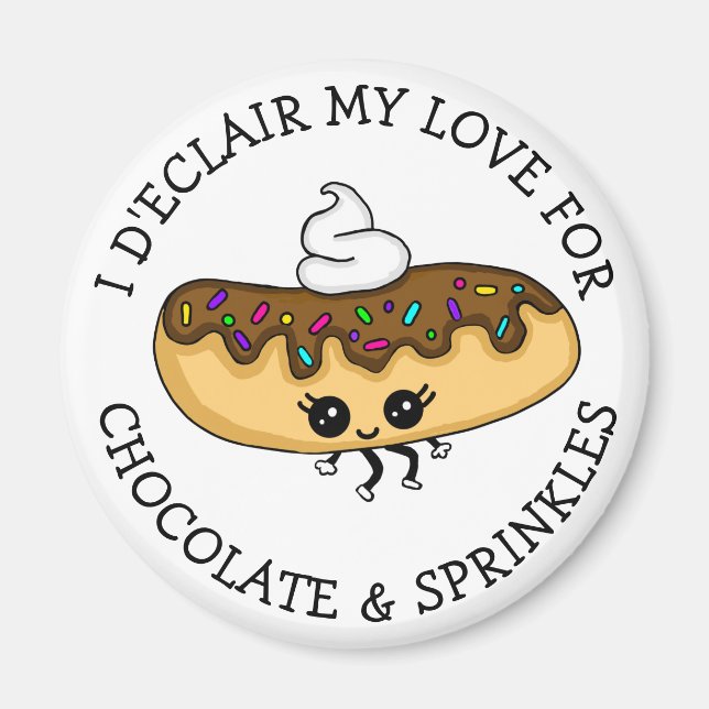 Cute Food Pun, Chocolate Éclair with Sprinkles Magnet (Front)