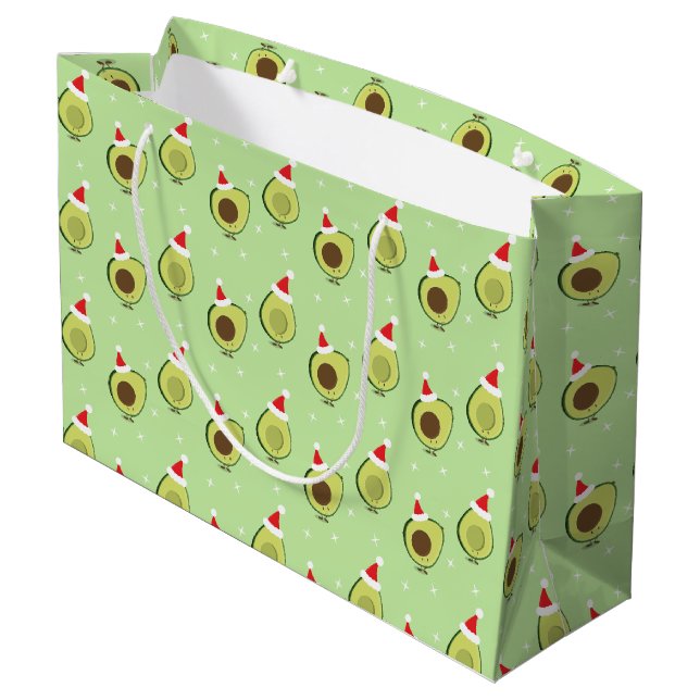 Cute Food Santa Hat Avocado Christmas Large Gift Bag (Back Angled)