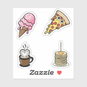 Cute Food Sticker Set, Pizza, Ice Cream, Coffee