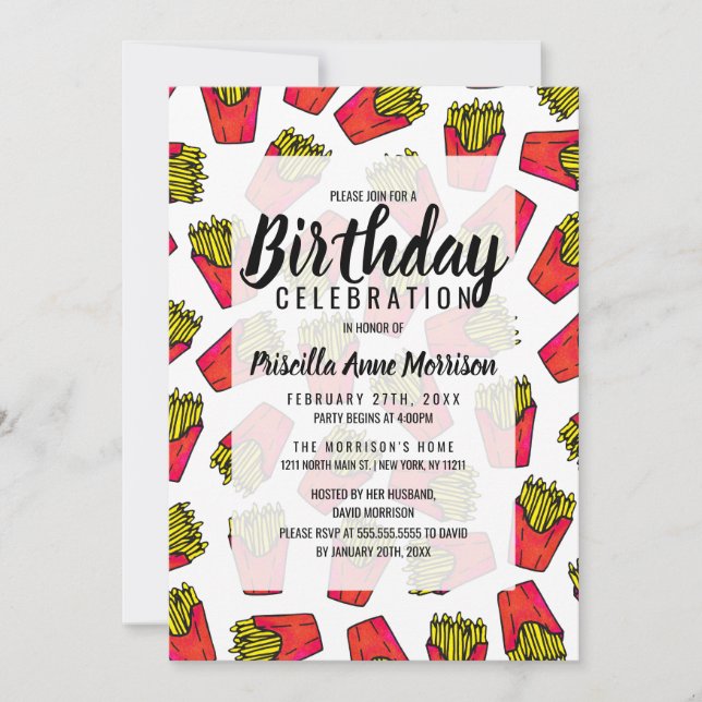 Cute Foodie French Fries Pattern Invitation (Front)