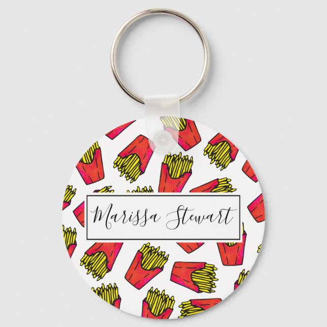Cute Foodie French Fries Pattern Key Ring (Front)