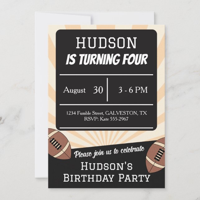 Cute Football Baby Boys Kids Birthday Party Invitation (Front)