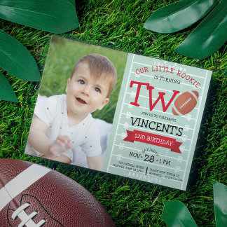 Cute Football Field & Ribbon Photo 2nd Birthday Invitation