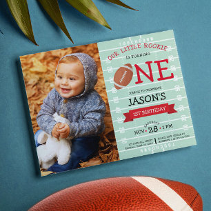 Cute Football & Ribbon Budget Photo 1st Birthday