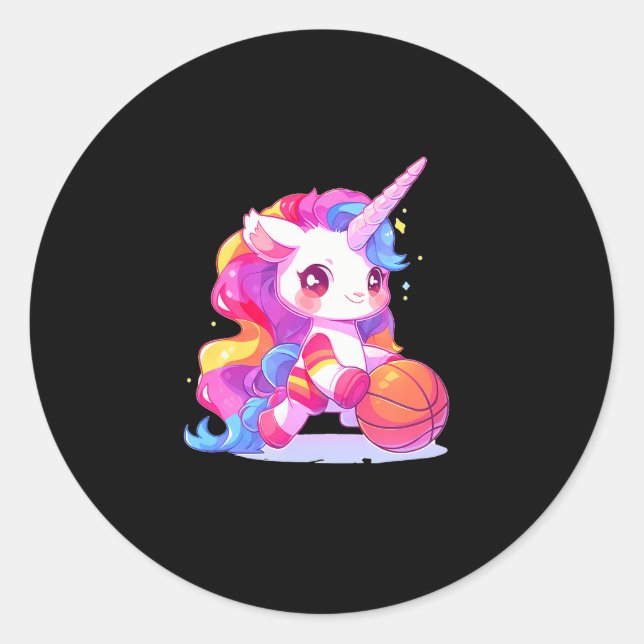 Cute Football Sport basketball Unicorn Classic Round Sticker (Front)