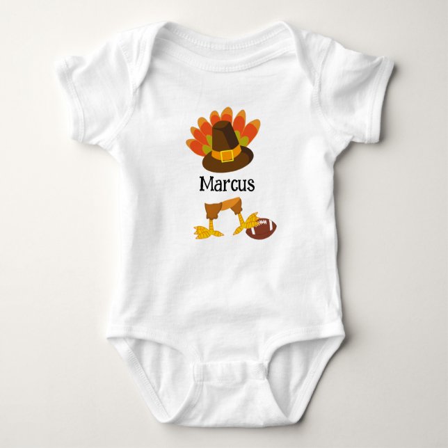Cute Football Thanksgiving Turkey Cartoon Custom  Baby Bodysuit (Front)