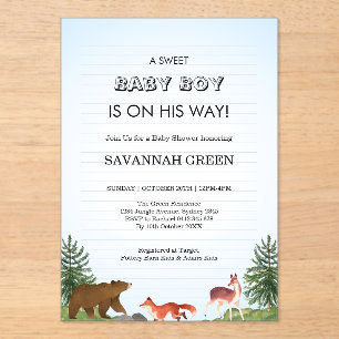 Cute Forest Animals Baby Boy Shower Design Acrylic Invitations