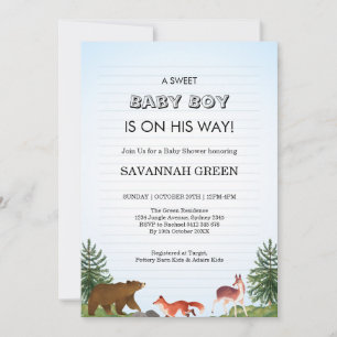 Cute Forest Animals Baby Boy Shower Design Invitation
