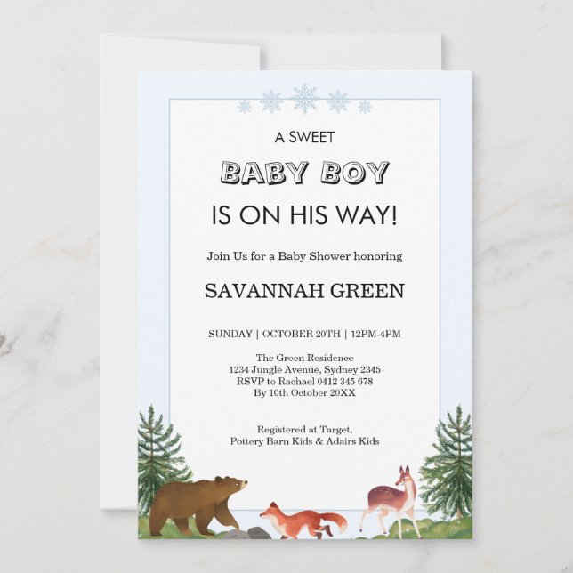Cute Forest Animals Baby Boy Shower Design Invitation (Front)