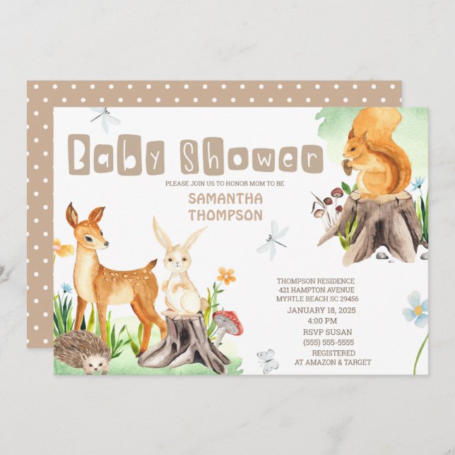  Cute Forest Animals Boys Baby Shower    Invitation (Front/Back)