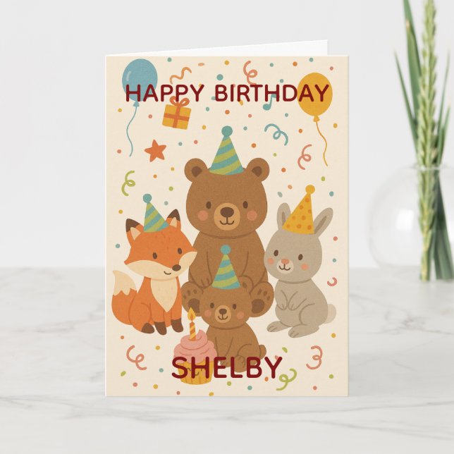 Cute Forest Animals Custom Birthday Card (Front)