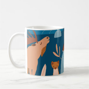 Cute forest animals, dark seamless design. coffee mug