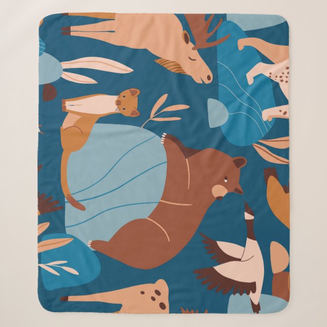 Cute forest animals, dark seamless design. sherpa blanket (Front)