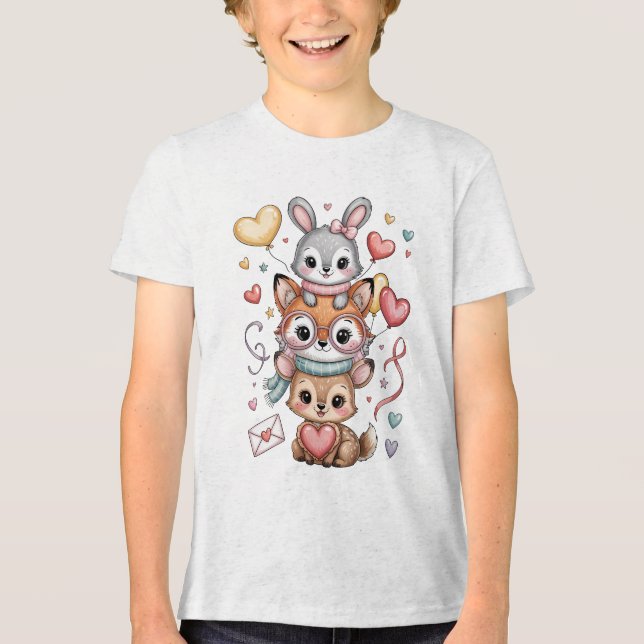 Cute forest animals for Valentine's Day Tri-Blend Shirt (Front)