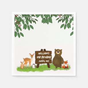 Cute Forest Animals Happy Woodland Kid's Birthday Napkin