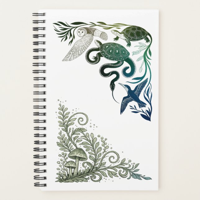 Cute Forest Animals Owl & Turtle Nature Illustrati Planner (Front)