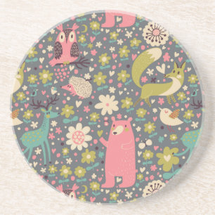 Cute Forest Animals Pattern Coaster