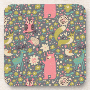Cute Forest Animals Pattern Coaster