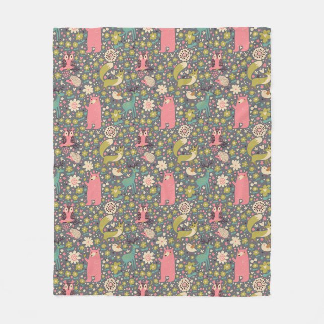 Cute Forest Animals Pattern Fleece Blanket (Front)