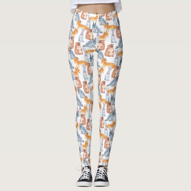 Cute Forest Animals Pattern  Leggings (Front)