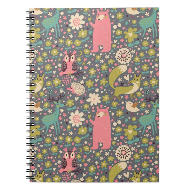Cute Forest Animals Pattern Notebook (Front)