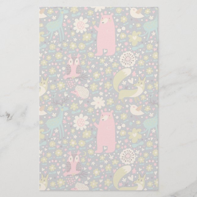 Cute Forest Animals Pattern Stationery (Front)