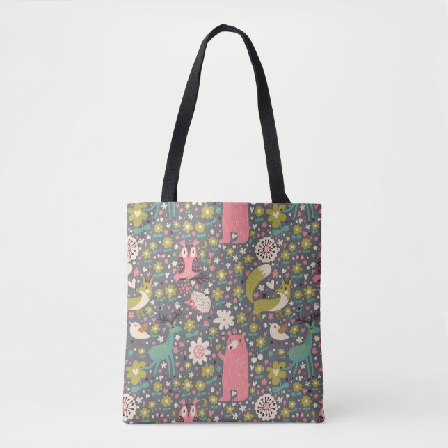 Cute Forest Animals Pattern Tote Bag (Front)
