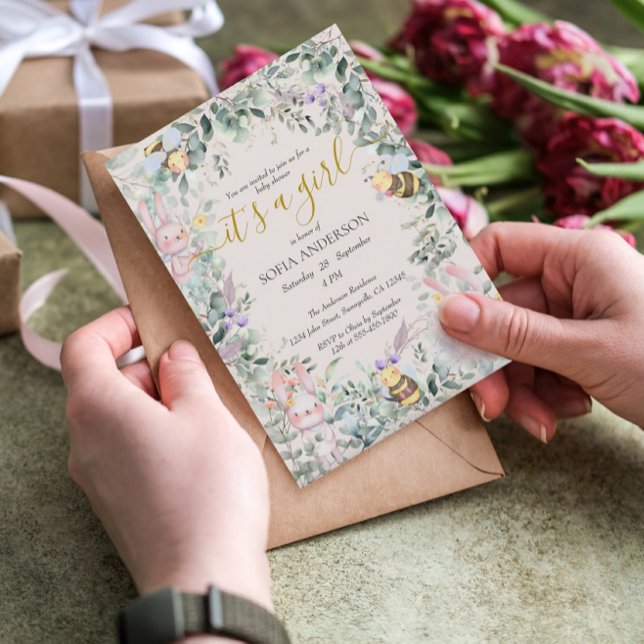 Cute Forest Animals QR Girl Baby Shower Invitation (Creator Uploaded)