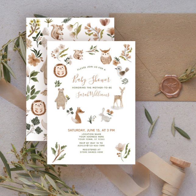 Cute Forest Animals Script Boho Baby Shower  Invitation (Creator Uploaded)
