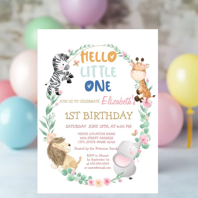 Cute Forest Animals Striped 1st Birthday Invitation (Creator Uploaded)