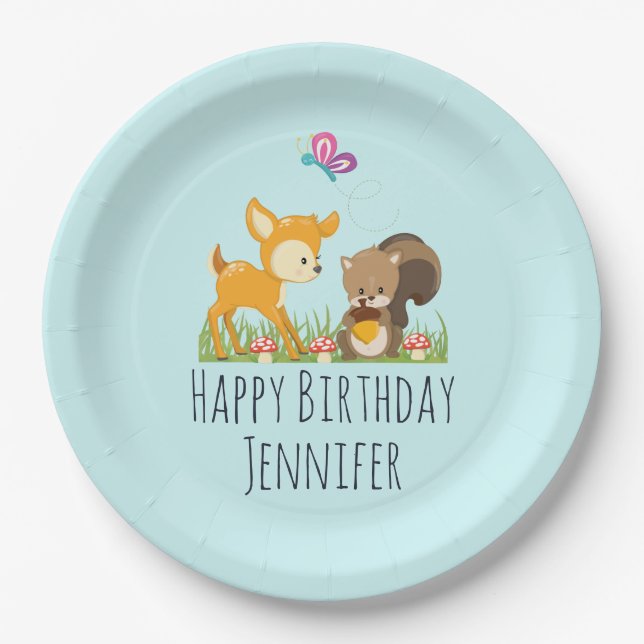 Cute Forest Animals Whimsical Birthday Party Paper Plate (Front)