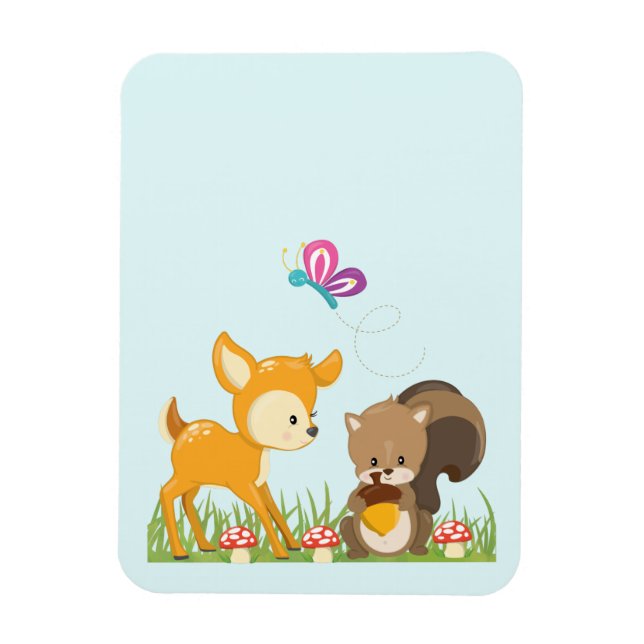 Cute Forest Animals Whimsical Cartoon Magnet (Vertical)