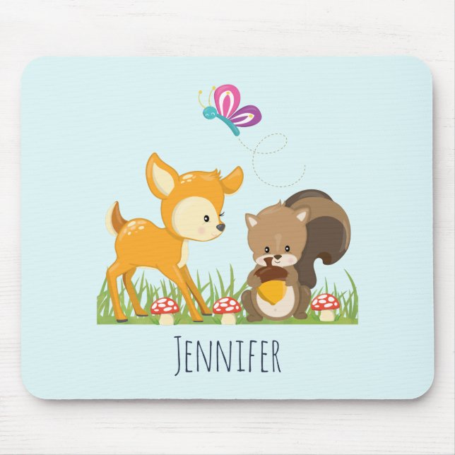 Cute Forest Animals Whimsical Cartoon Mouse Pad (Front)