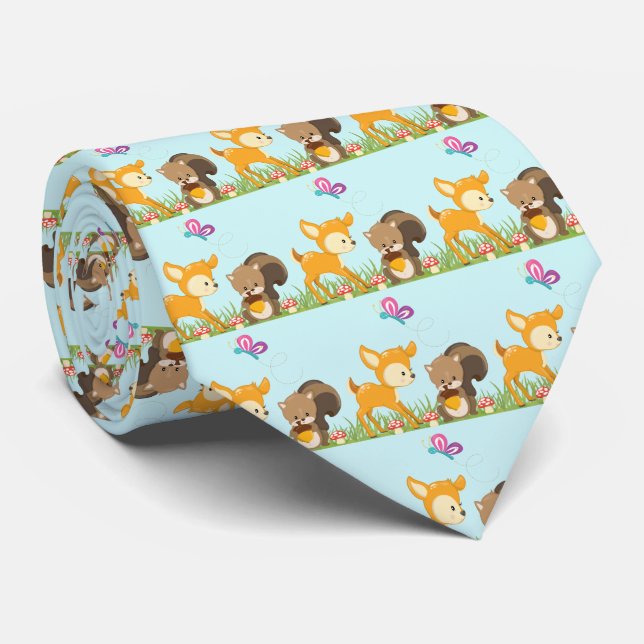 Cute Forest Animals Whimsical Cartoon Tie (Rolled)