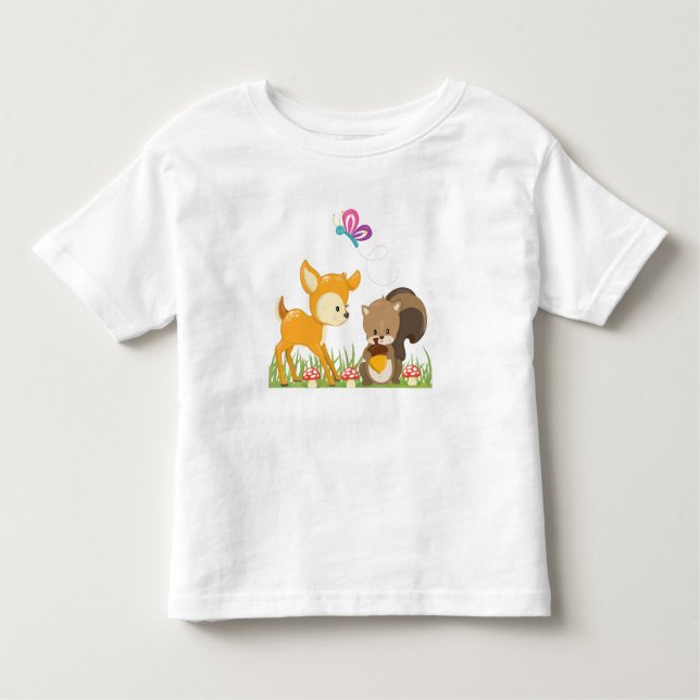 Cute Forest Animals Whimsical Cartoon Toddler T-Shirt (Front)