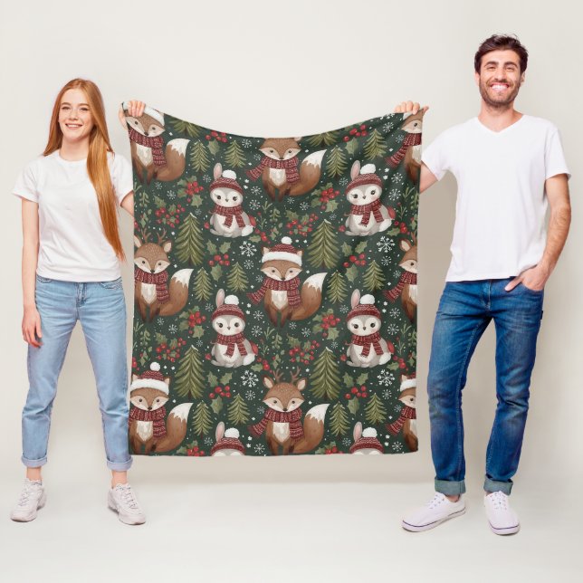 Cute Forest Animals Winter Pattern Fleece Blanket (In Situ)
