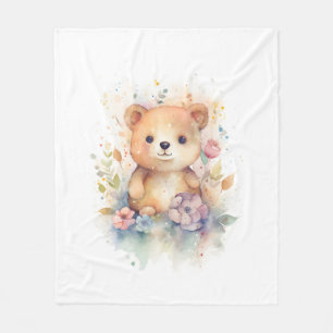 Cute Forest baby bear Pints Nursery Art Fleece Blanket