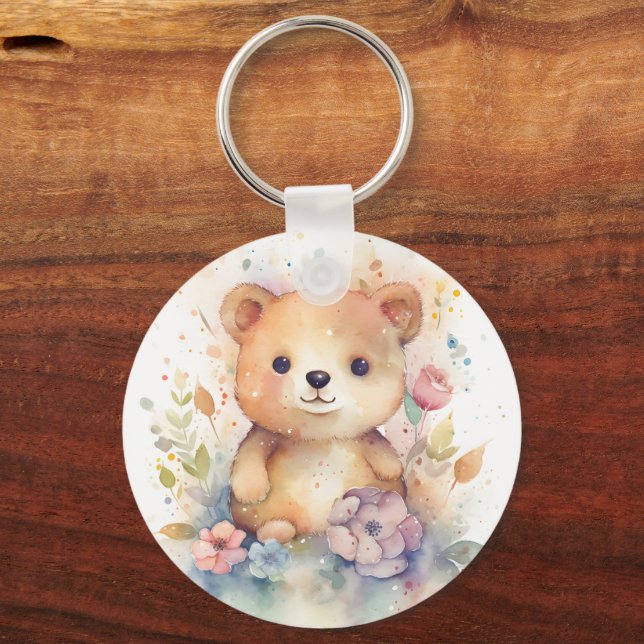 Cute Forest baby bear Pints Nursery Art Key Ring (Front)