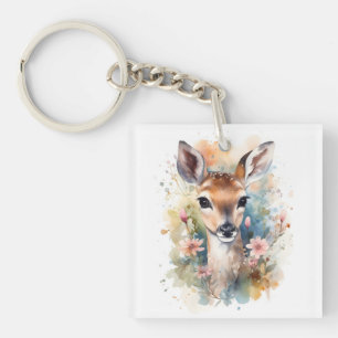 Cute Forest Baby Dear Pints Nursery Art Key Ring